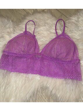 Victorias Secret Lace Triangle Cup Longline Bralette WF Womens L Large Purple